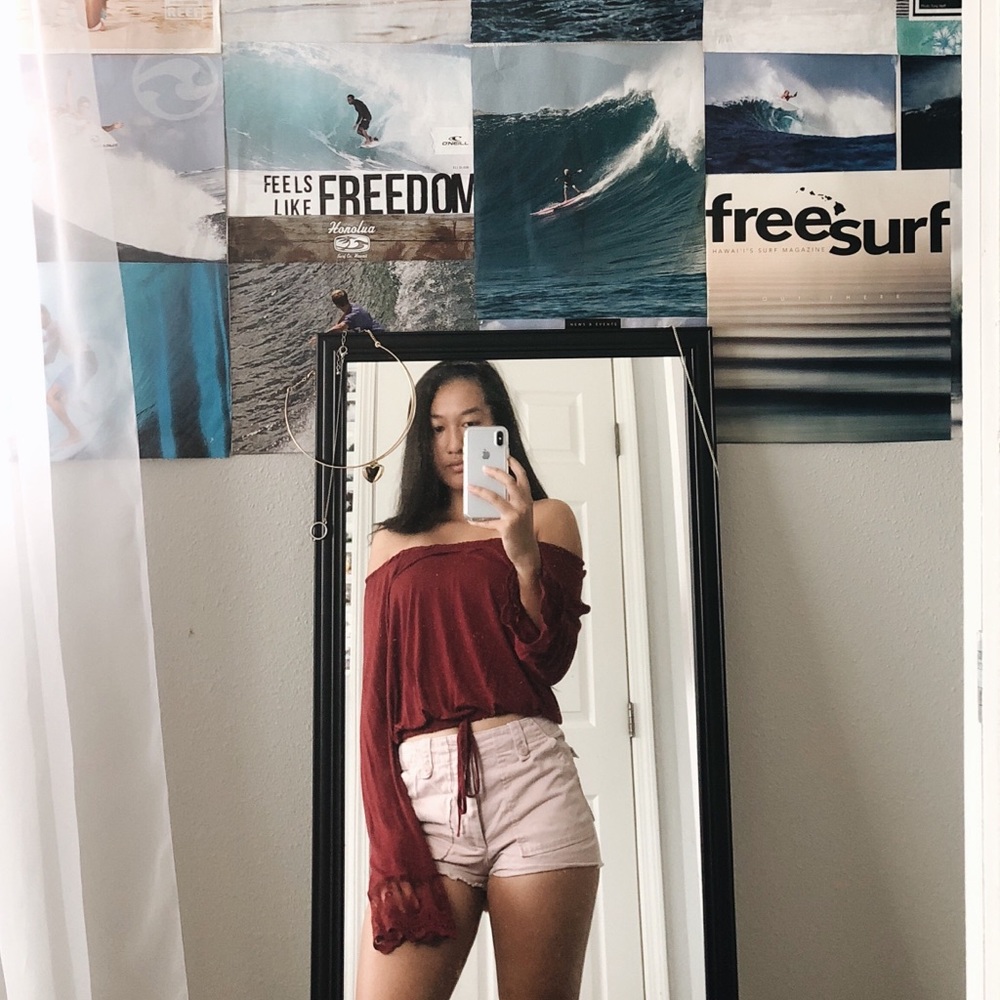 PACSUN Burgundy Off The Shoulder Top